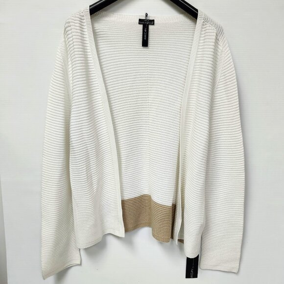 Marc Cain Women's White/Tan Knitted Sweater Cardigan Size 10 - Picture 1 of 6